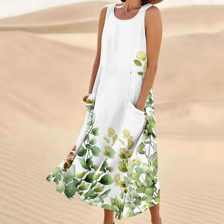 Enjoytime Women s Sleeveless Maxi Dresses With Pocket Clearance Ruffle Boho Floral Long Dresses Beach Travel Streetwear Womens Flowy Dress Summer Dresses For Women 2024 Walmart