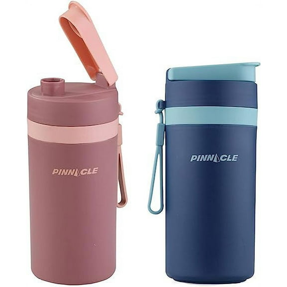 Thermo Water Bottle with Carrying Strap – 13.5Oz Stainless Steel Water Bottle with Matte Outer Finish – Leakproof Reusable Water Bottle with Sipping Cap – Insulated Water Bottle for Kids and Adults