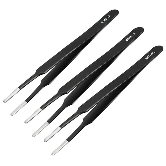 ESD Anti-static Stainless Steel Tweezers Blunt Tip 4.8 Inch Long, 3pcs