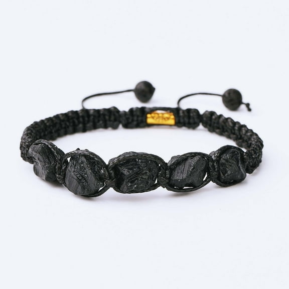 Black Tourmaline 5 pc Natural Stone Handmade Adjustable Bracelet Men's and Women's Jewelry