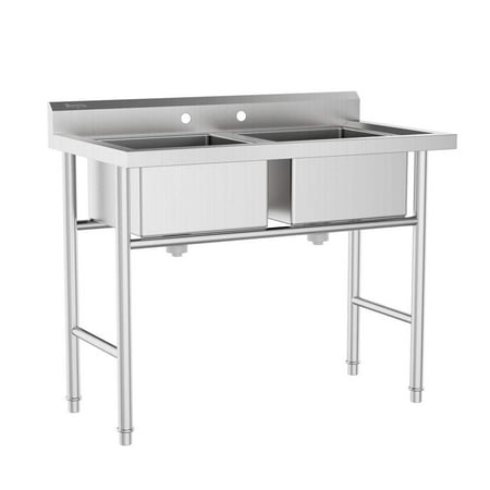 Ktaxon Commercial 304 Stainless Steel Sink 2 Compartment Free Standing Utility Sink for Garage, Restaurant, Kitchen, Laundry Room, Outdoor, 37