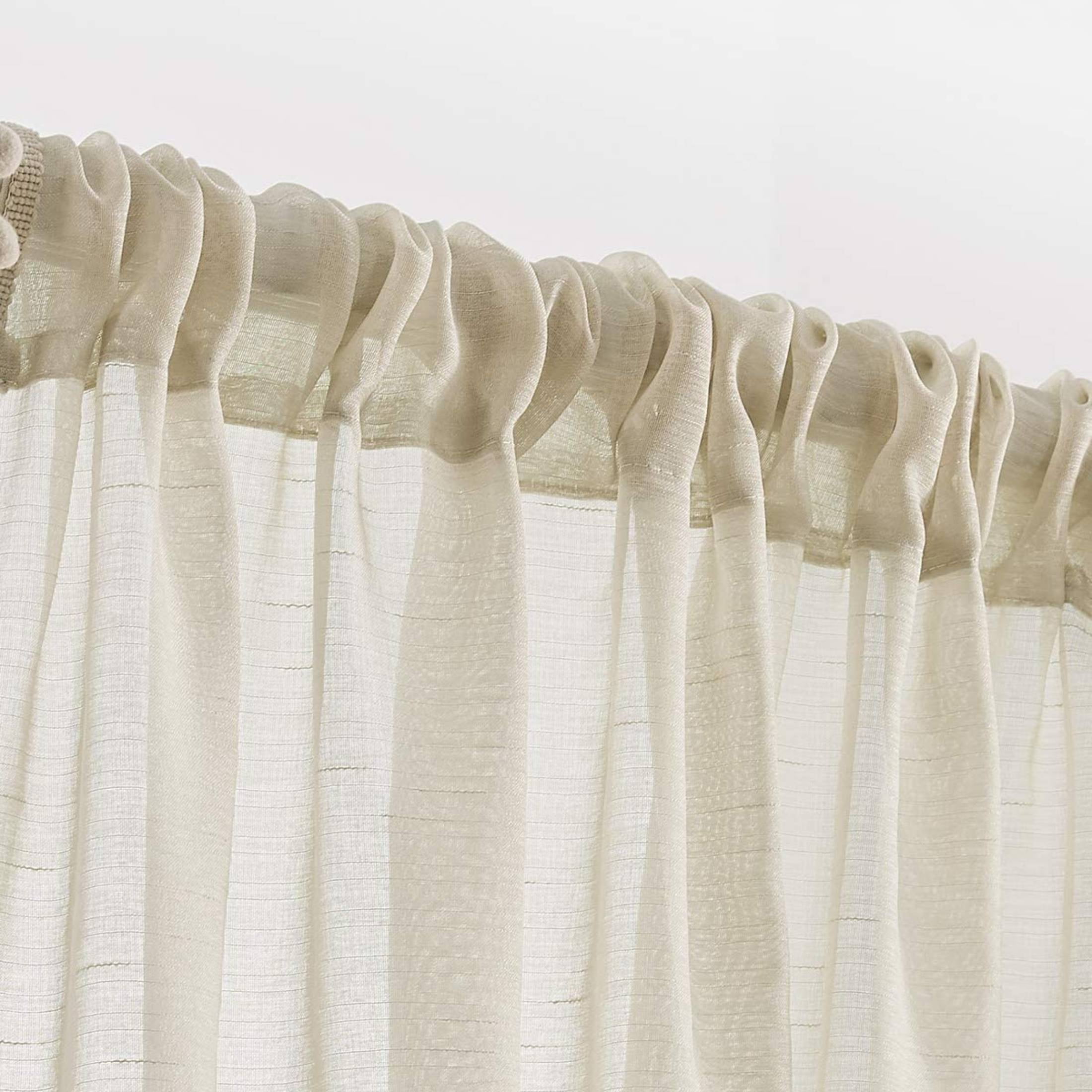 Exultantex Natural Linen Textured Sheer Curtain Panels with Decorative Pompom Trim for Living Room 52"W x 95"L,Rod Pocket,2pcs