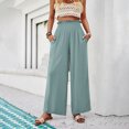 thumbnail image 5 of qolati Wide Leg Pants Women 2024 Summer Trendy Casual Flowy Lounge Trousers Dressy Smocked High Waisted Palazzo Beach Pants with Pockets, 5 of 6