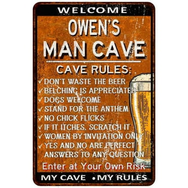 OWEN'S Man Cave Rules Rusty Sign Garage Decor 8x12 208120051100