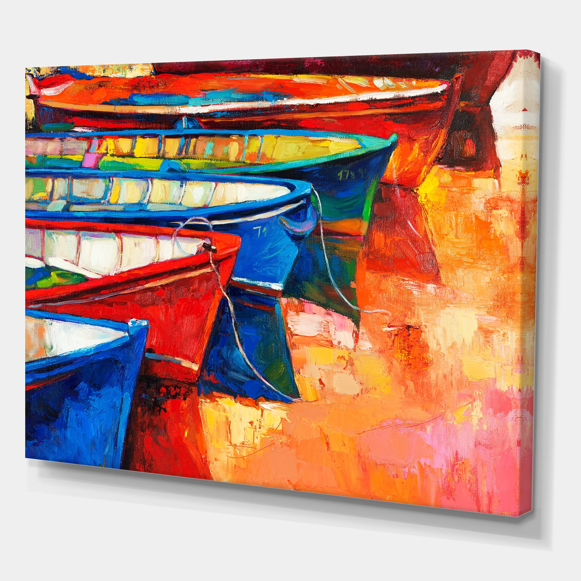 Designart ' Boats During Warm Colourd Sunset In The Harbor II ' Nautical & Coastal Canvas Wall Art Print