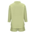 thumbnail image 4 of Two Piece Outfits for Women Summer Cotton Linen Long Sleeve Shirts with Wide Leg Shorts Solid Ccolor Lounge Sets, 4 of 6
