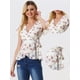 thumbnail image 2 of Blusa envolvente para mujer con estampado floral, cuello en V, manga con abertura, cintura con lazo, peplum Blanco XS, 2 of 5