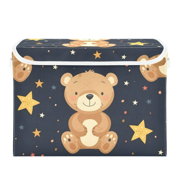 Cute Cartoon Bears with Stars Foldable Storage Bin with Lid and Handle Collapsible Storage Box 16.5 x 12.6 x 11.8 inches