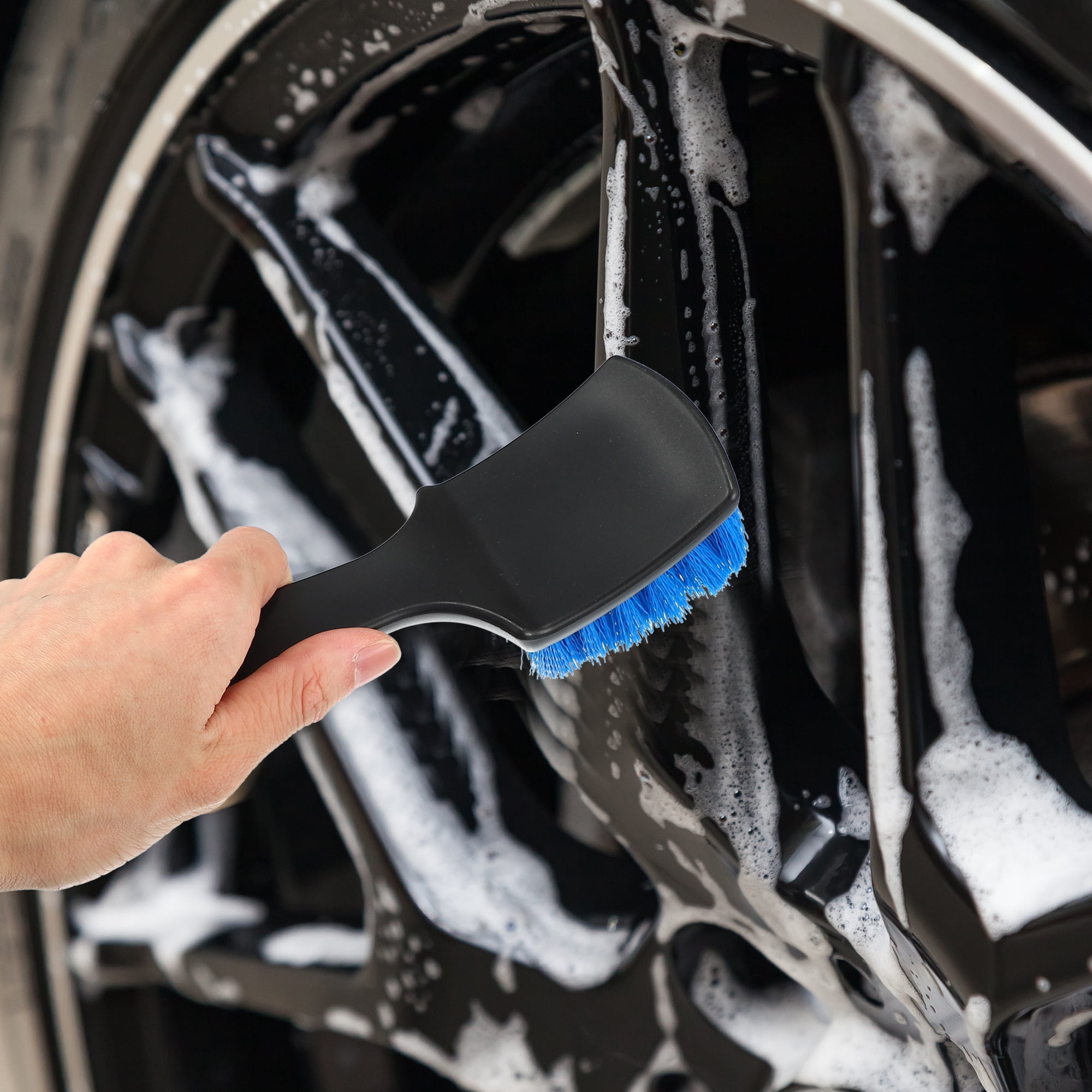 Unique Bargains Short Handle Wheel Tire Brush Soft Bristles Car Wash Blue