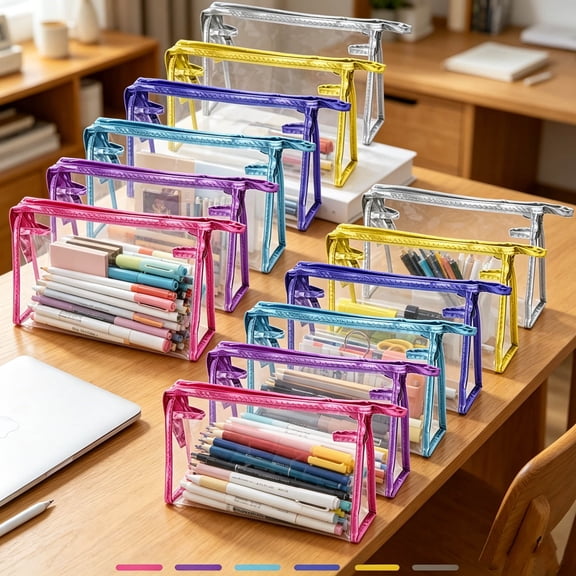12-Pack Clear Waterproof Cosmetic Bags | PVC Travel Toiletry Pouches with Handles | Multi-Use Organizers for Makeup, Stationery & Essentials