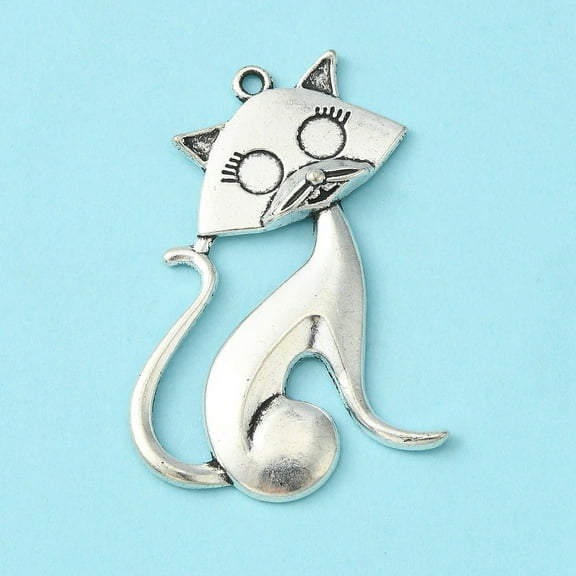 5 pc Tibetan style Alloy Kitten Pendants Cat Shape Cadmium Free & Nickel Free & Lead Free Antique Silver 46x30x5mm Hole: 2mm