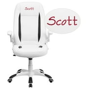 Flash Furniture Personalized High Back White LeatherSoft Executive Swivel Ergonomic Office Chair with Flip-Up Arms