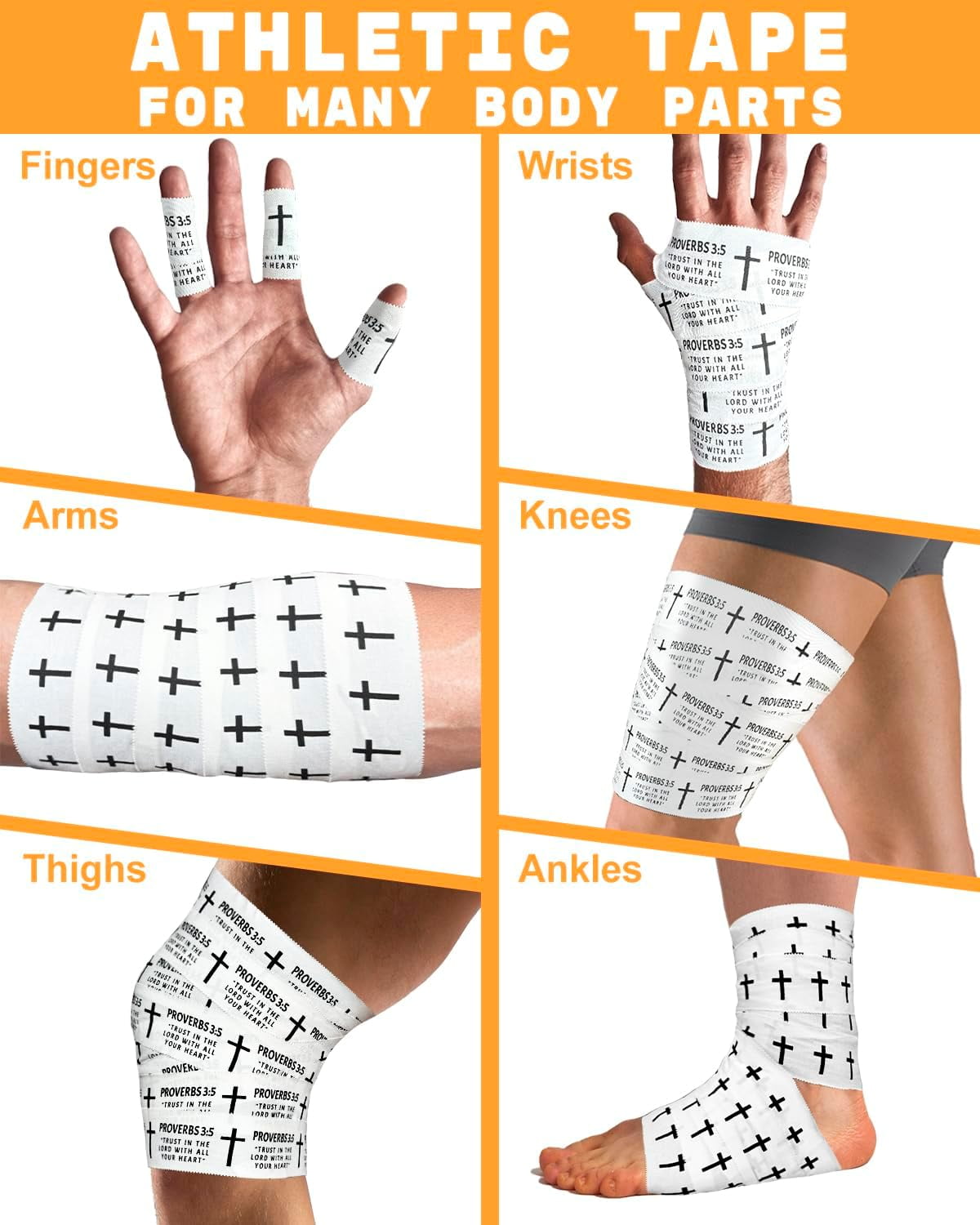 MODANU 4Pcs Christian Athletic Tape 1.97in x 23ft Cross Athletic Tape Cotton Zinc Oxide Performance Wrist Tape for Athlete Sport Trainers First Aid Injury Wrap Bats Tennis Gymnastics, White