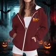 thumbnail image 4 of Halloween Jackets for Women Cute Pumpkin Printed Full Zipper Drawstring Hooded Fashion Spooky Festival Jacket with Pockets Wine XXL, 4 of 7