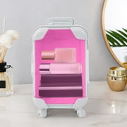 Plastic Mini Luggage Cosmetic Storage Box | Walkable Simulation Trolley Case | Transparent Makeup Organizer | Secure Lock | Portable Travel Container | 4.9 x 2.8 x 1.4 in | 1 Pack
