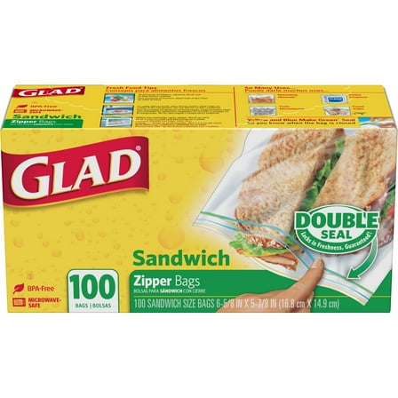 Glad Sandwich Zipper Bags, 100 count