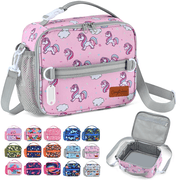 ComfiTime Lunch Bag for Kids – Insulated Lunch Box for Girls and Boys, Cute Reusable Cooler Bag with Zipper Pockets, Bottle Holder, Padded Handles and Shoulder Strap (Pink Unicorn)