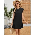 thumbnail image 6 of Women's Round Neck Cap Sleeve Mini Dress 60% rayon 30% polyester 5% spandex Lightweight Everyday Wear Casual Style, 6 of 17