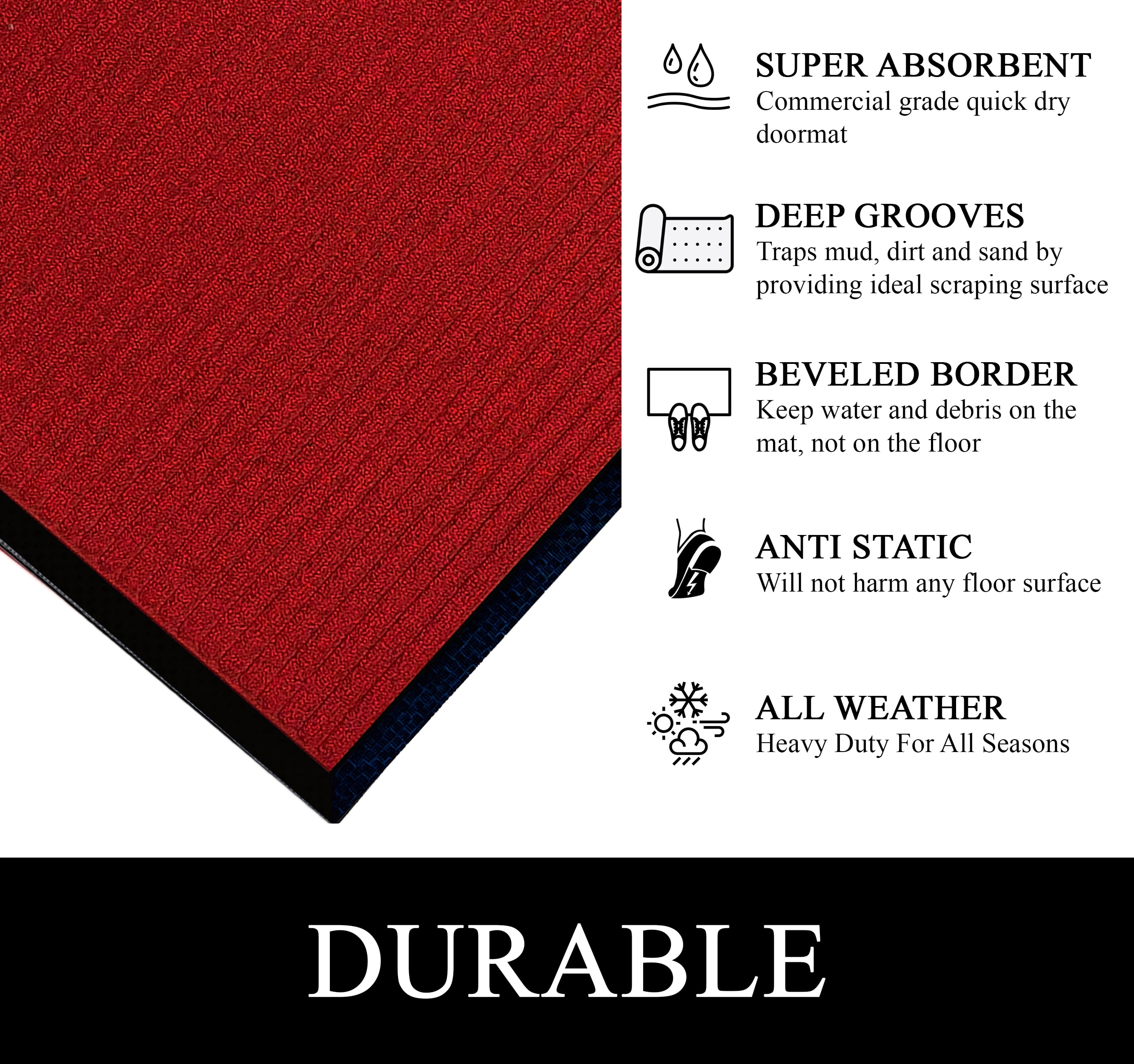 A1HC Indoor Outdoor Mat, Front and Back Entrance Welcome Mats, Large Front Door Patio Mats 36X60 Inches, Non-Slip Easy Clean Entrance Washable Large Size Doormats, Red