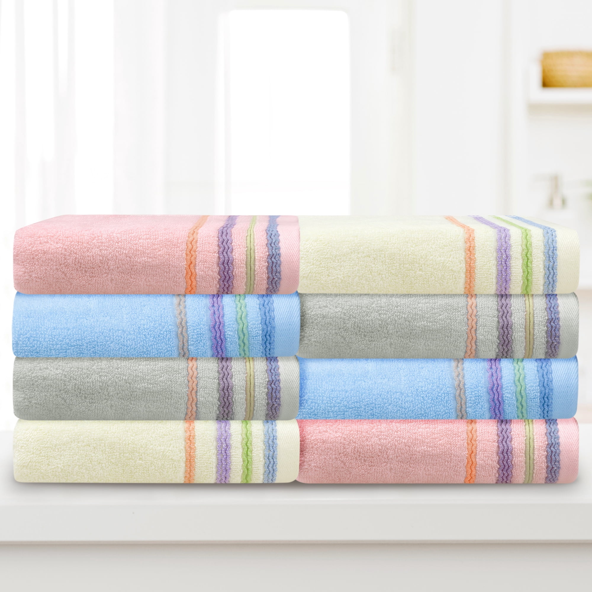 Unique Bargains 4 Pcs Hand Towels Quick Drying Towel Light Yellow/Light Grey 13"x30"