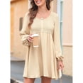 thumbnail image 4 of Vestido Corto Informal de Mujer con Cuello Redondo Fruncido, Botones, Larga y Cintura Entallada Color Albaricoque M, 4 of 9