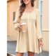 thumbnail image 4 of Vestido Corto Informal de Mujer con Cuello Redondo Fruncido, Botones, Larga y Cintura Entallada Color Albaricoque S, 4 of 9
