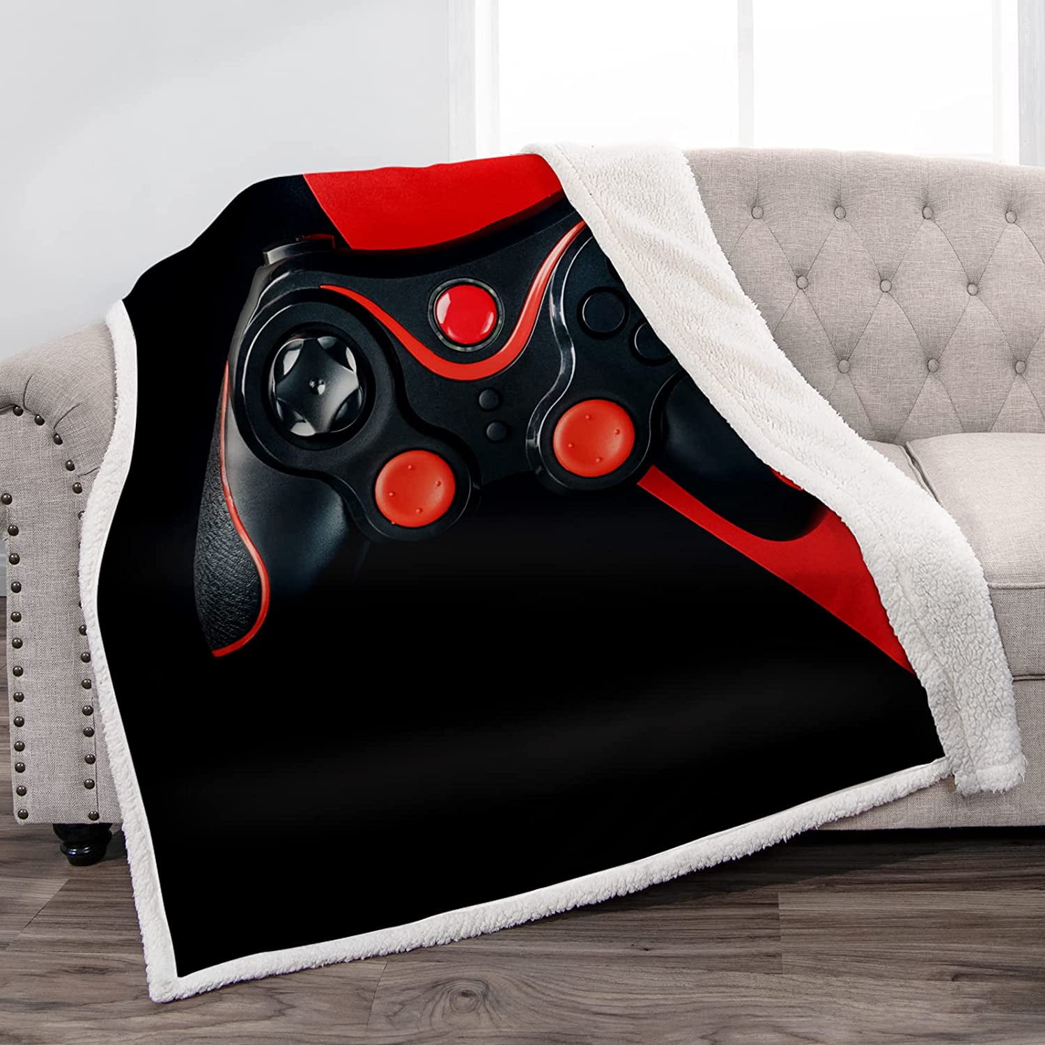 Video Game Throw Blanket Super Soft Cozy Red Black Game Controller
