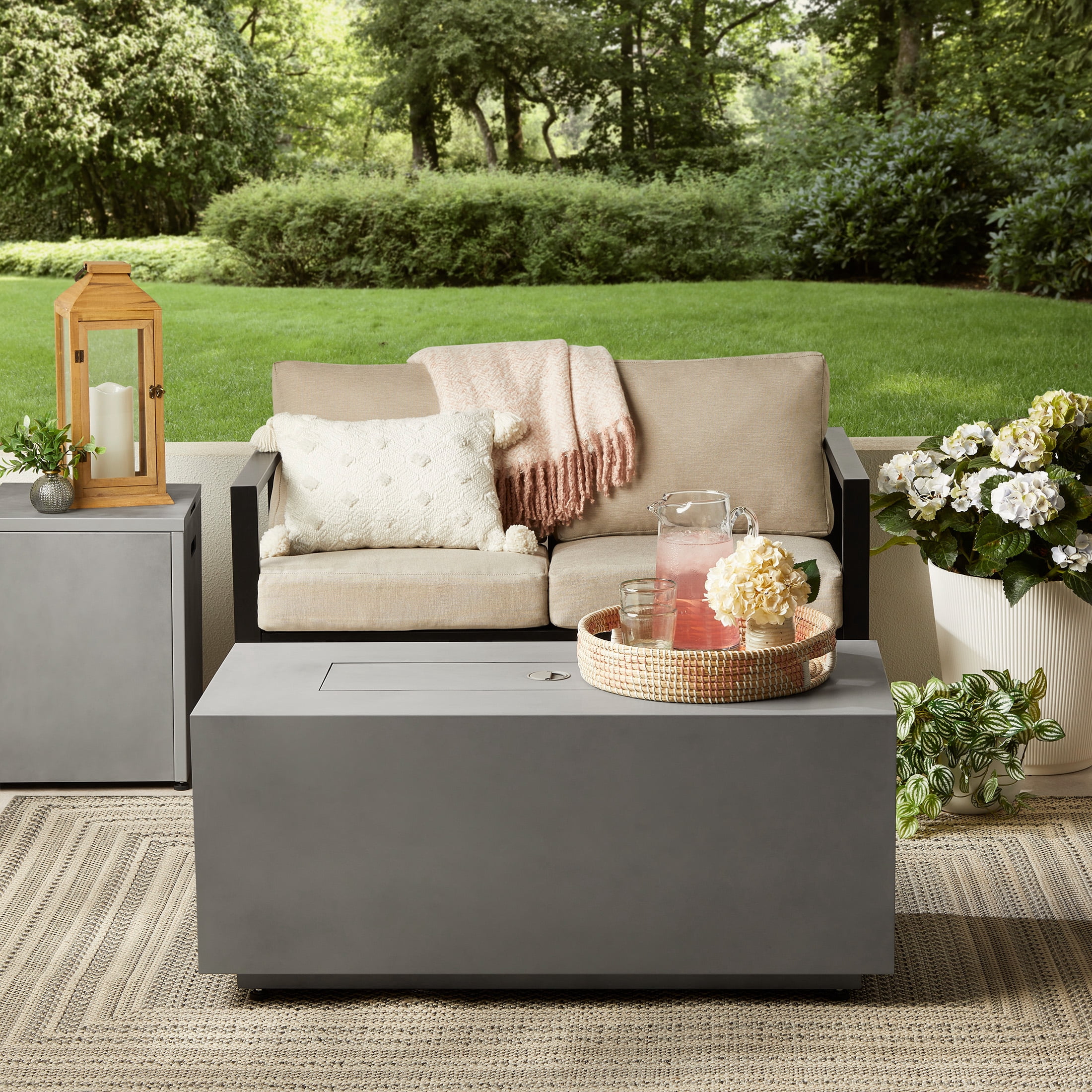 Mainstays Modern Steel Fire Pit Table with 50,000 BTU Concrete Finish