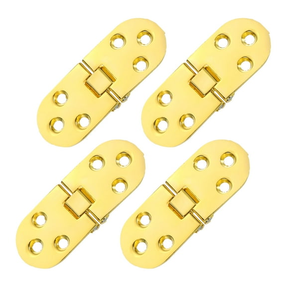 Uxcell Folding Table Hinge, 4Pack Zinc Alloy 180 Degree Round Edge Sewing Machine Table Hinges for Cabinet, Gold