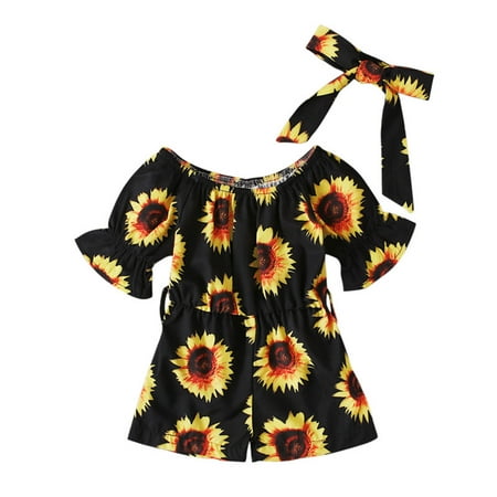 

KI-8jcuD Fashion Toddler Girl Outfit 15Y Baby Tie Sunflowers Set Girls Sleeves Pieces Jumpsuit Toddler Floral Printed Short Bow Kids Rompers Two Suit Girls Outfits&Set Character Set Girls Baby Regis