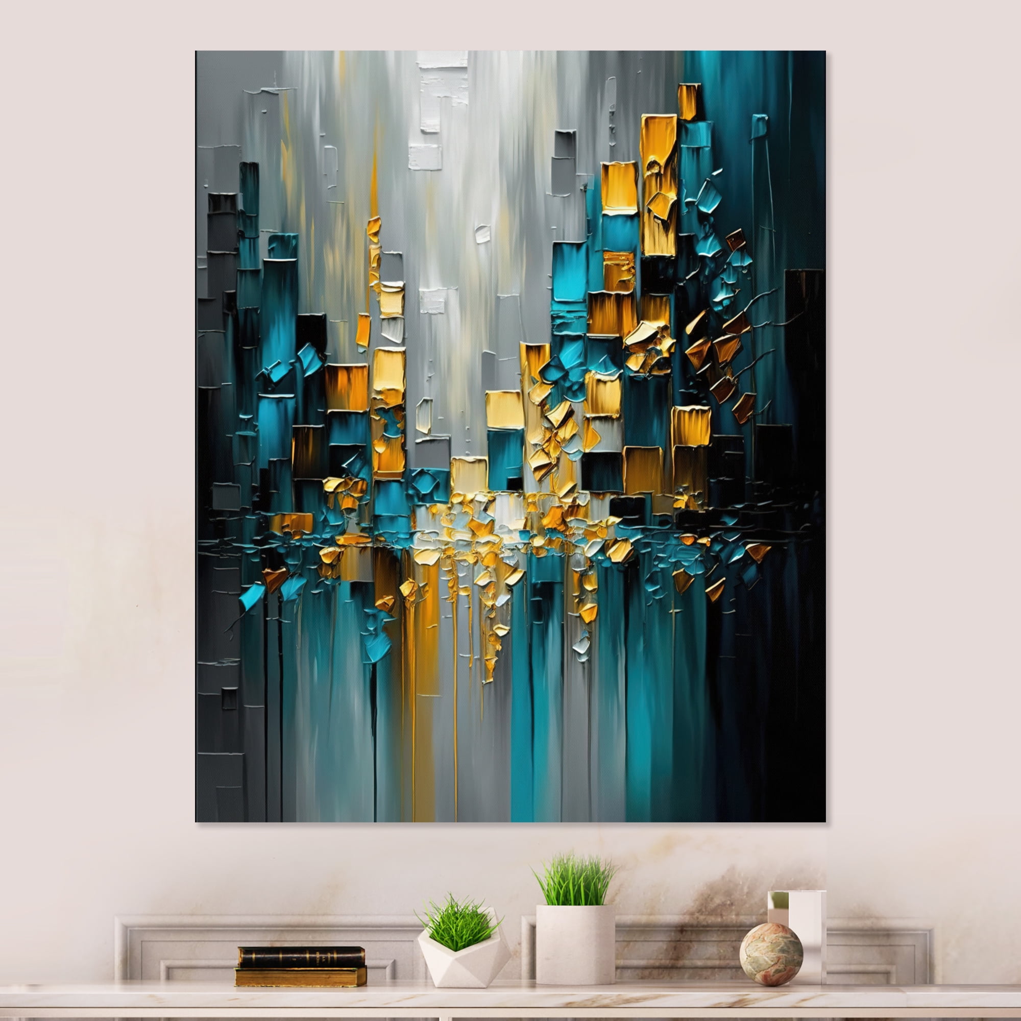 Designart Abstract Geometric Black And Green III Canvas Wall Art