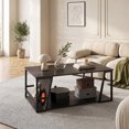 thumbnail image 2 of 2 Tier Rectangle Coffee Table with Storage Shelf and Compartment, Industrial Accent Table for Living Room,Brown, 2 of 8