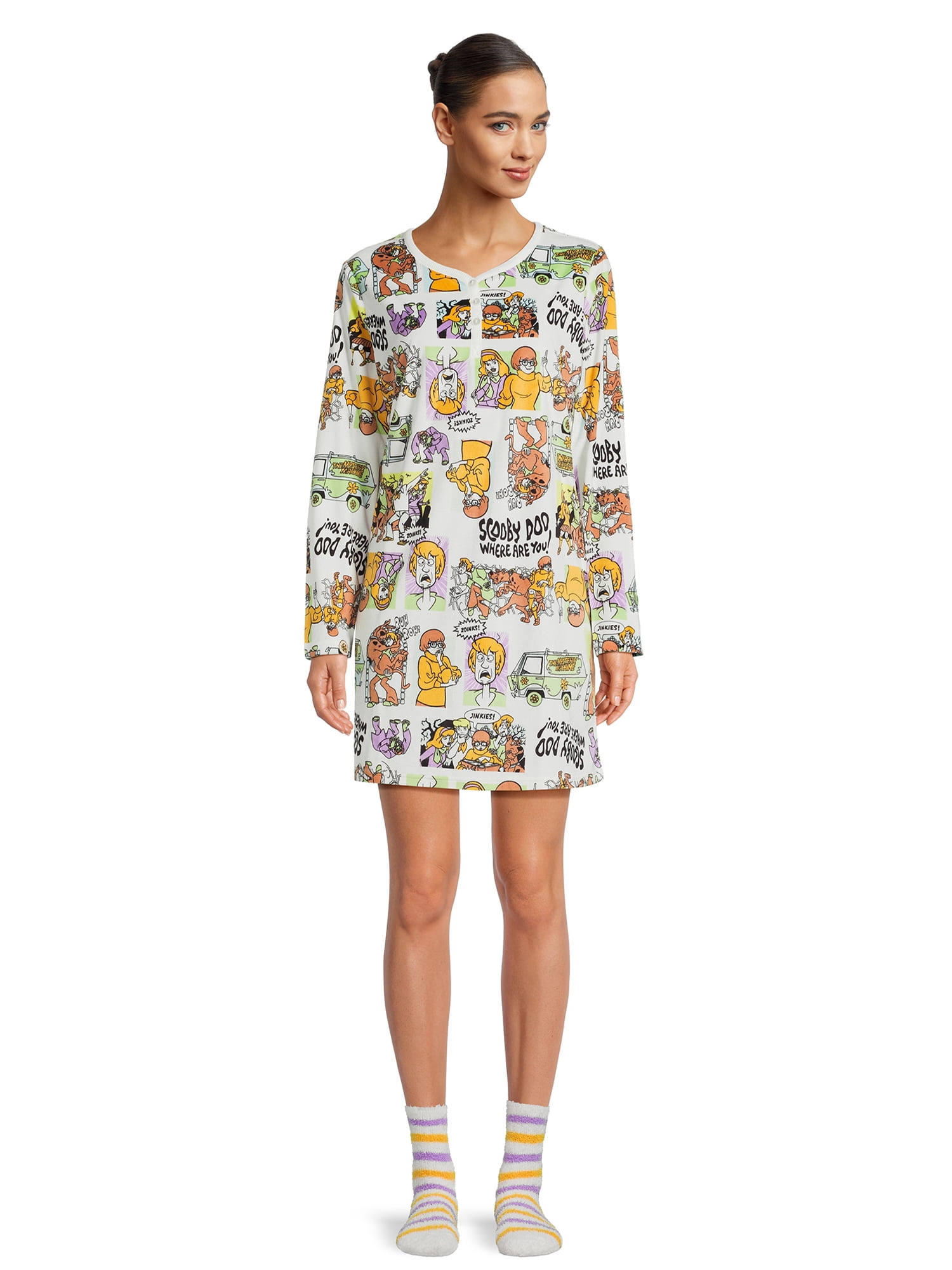 Scooby-Doo Women's Velvet Henley Sleepshirt and Plush Socks Set, 2-Piece, Sizes XS-3X