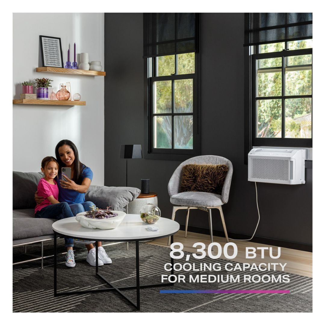 GE Profile ClearView 8300 BTU Smart Window Air Conditioner with Built-In Wi-Fi and Ultra-Quiet Operation for Medium Rooms (White)