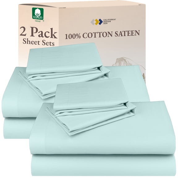 California Design Den, 100% Cotton, 2 Packs of 4-Piece Queen Size Sheet Set, Seafoam