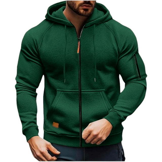 LUOGENLI Chandails à Capuchon pour Hommes Design Chandail à Capuchon à Fermeture à Glissière pour Homme Décontracté Coupe Ample Chandail Molleton à Enfiler avec Manches Raglan pour l'Automne et l'Hiver Chandails à Capuchon Confort pour Hommes Paquet Noir Vert Foncé Taille P