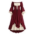 thumbnail image 3 of Smsaxvxz Halloween Costumes for Women Fashion Renaissance Dresses Women Off Shoulder Bell Sleeve Peasant Pirate Dress Wine 3XL, 3 of 6