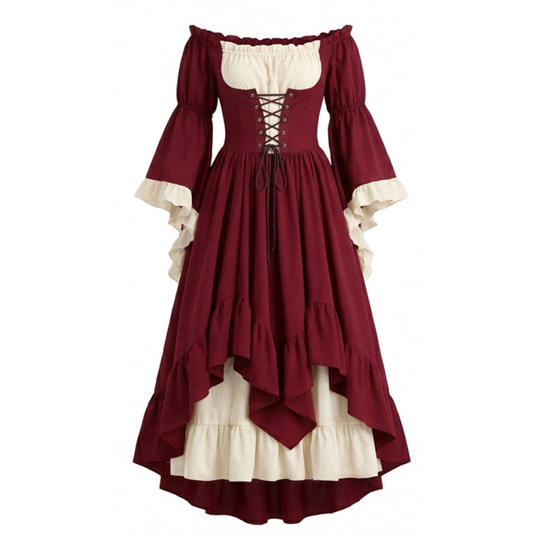 Halloween Costumes Women Elegant Sexy Fancy Plus Size Dress Puff Sleeve Retro Gothic Dress Ladies Off the Shoulder Long Sleeve Renaissance Medieval Evening Party Outs