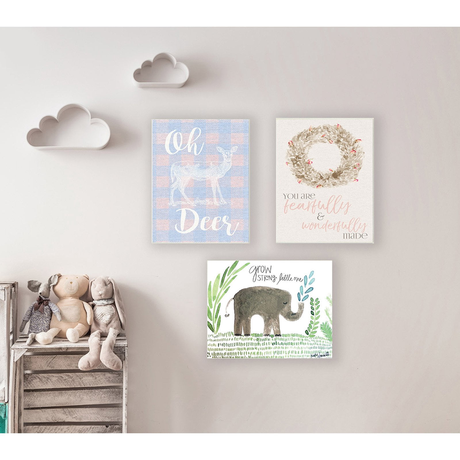 The Kids Room by Stupell Oh Deer White Stamp on Pink Plaid Wall Plaque Art, 10 x 0.5 x 15