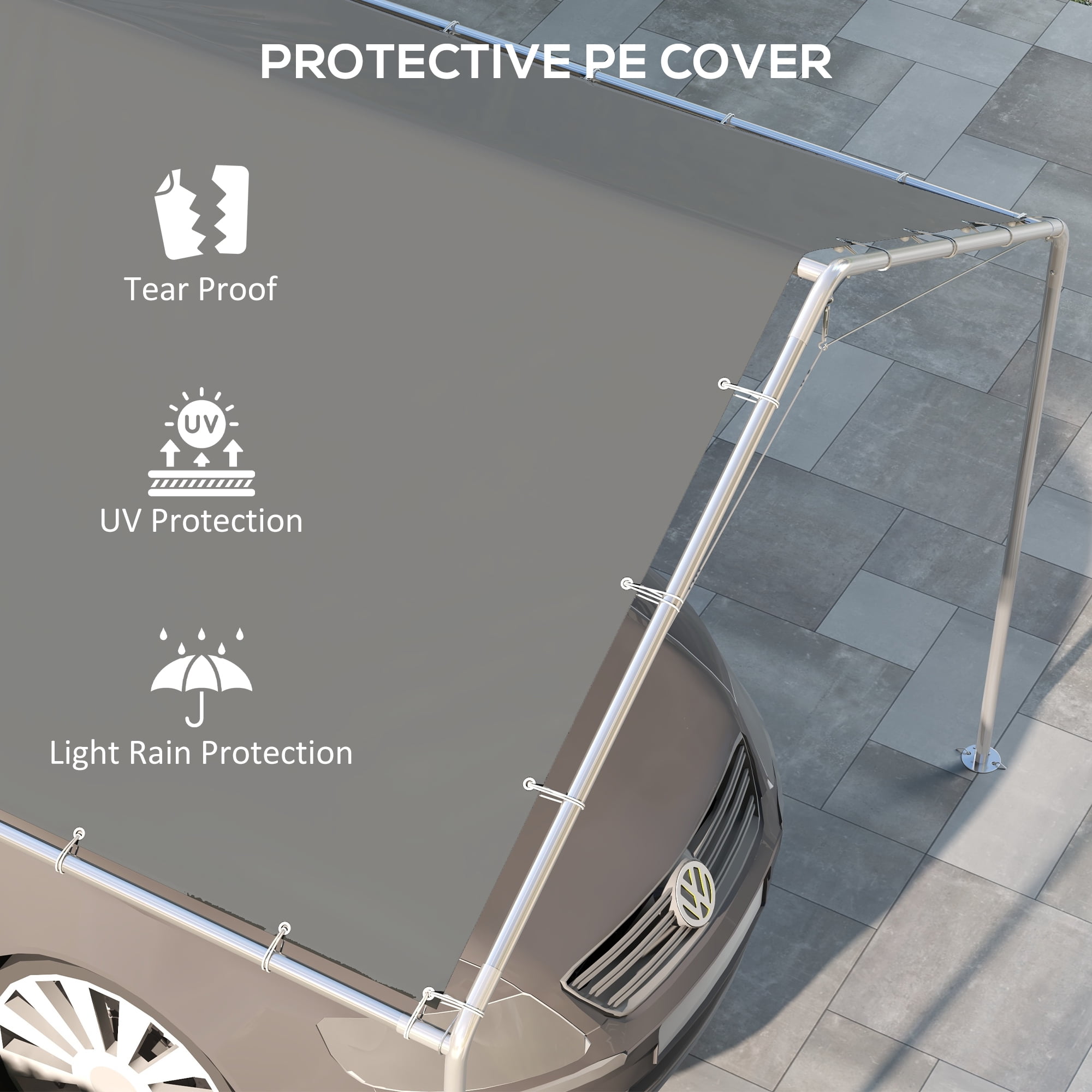Outsunny 9.6' x 19.5' Carport Replacement Canopy Cover for 84C-159, Gray