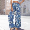 thumbnail image 3 of Women's Floral Print Palazzo Pants - High Waist Wide Leg Bohemian Summer Casual Trousers with Elastic Waist ,Dark Blue,M, 3 of 5
