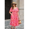 thumbnail image 5 of CASSIE LIZ Womens Dresses Plus Size Summer 4X Square Neck Short Sleeve Floral Red Maxi Dress with Smocked Waist and Pockets Party Wedding Guest Dress 4XL 24W 26W, 5 of 11