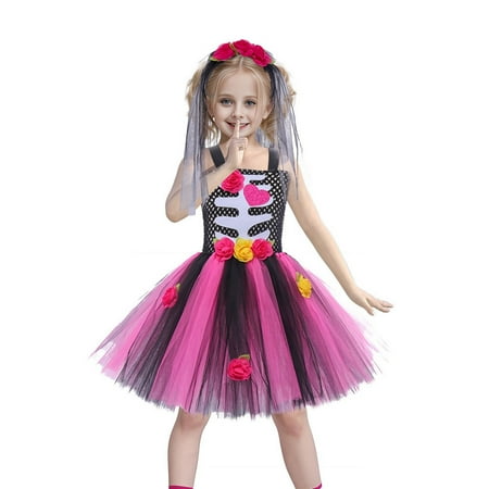 

UFOUND Toddler Children Girls Princess Dress Funky Punky Skeleton Bones Halloween Infants Sundress Casual Dresses