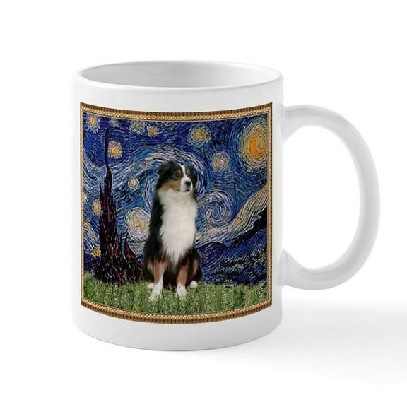 CafePress - Starry Night And Australian Shepherd Mug - 11 oz Ceramic Mug - Novelty Coffee Tea Cup