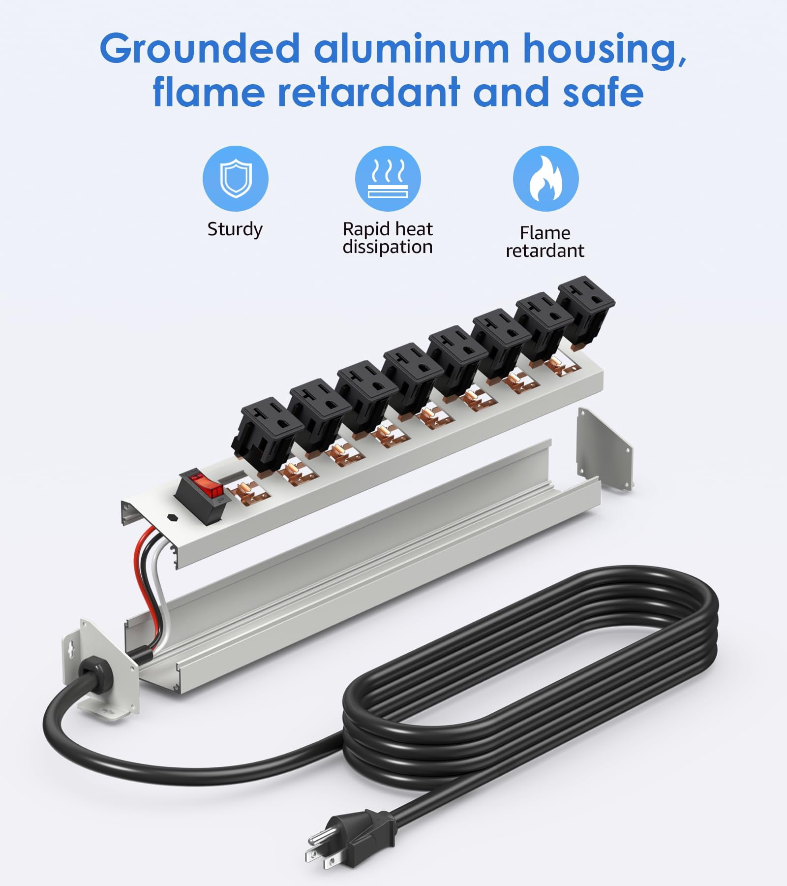 VILONG 20 Amp Heavy Duty Surge Protector Power Strip, 8 Outlets 2500W, 6ft 12AWG Cord, ETL Listed, Wall Mount for Cabinet, Kitchen Desktop