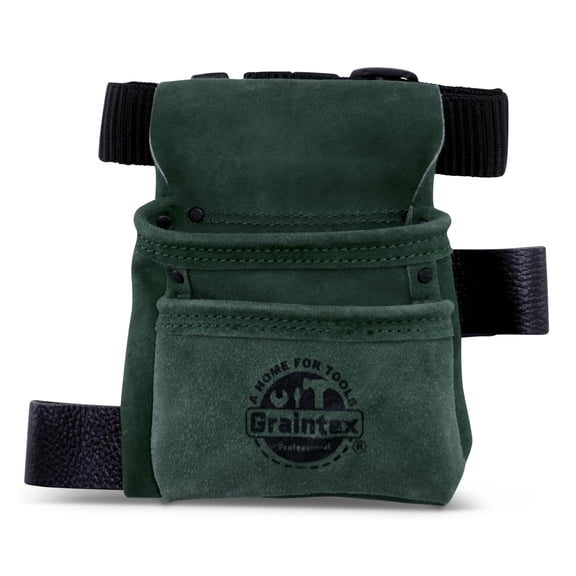 Graintex SS2537 2 Pocket Children Tool Pouch Hunter Green Color Suede Leather with Belt
