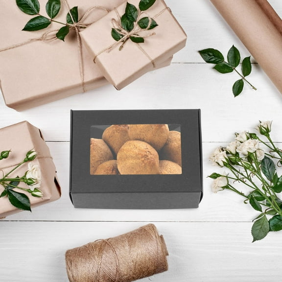 QIFULL 30Pcs Paper Soap Boxes Kraft Black with Window for Handmade Soap and Small Jewelry Storage