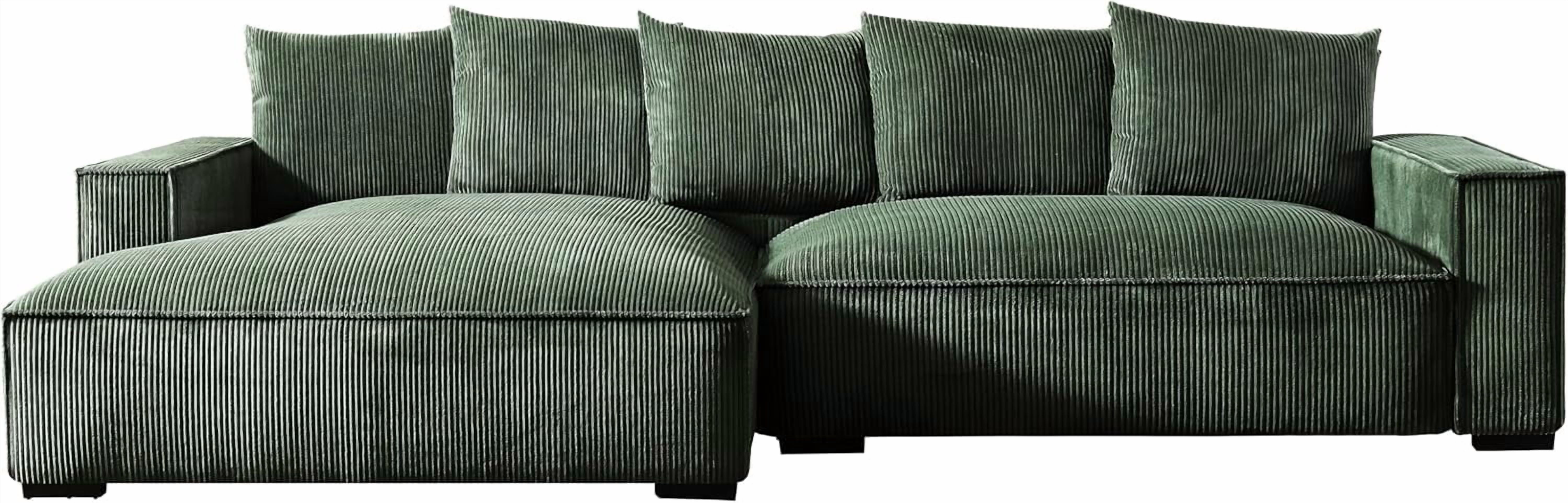 106.7-Inch L Shaped Loveseat and Chaise, Luxe Large Two-Piece Right Facing Sectional Sofa for Living Room,Upholstered with Corduroy Fabric, Left Facing Dark Green