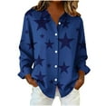 thumbnail image 2 of YHAJDS Shirts Womens Tops Star Print Button Lapel Long Sleeve Loose Casual Spring Summer Daily Top, 2 of 5
