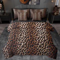 Homewish Cartoon Leopard Print Bedding Comforter Set 7 Pieces, Brown Stripes Lines Full Bedding Set, Rustic Farmhouse Reversible Fitted Sheet Flat Sheet, Microfiber Bedroom Decor